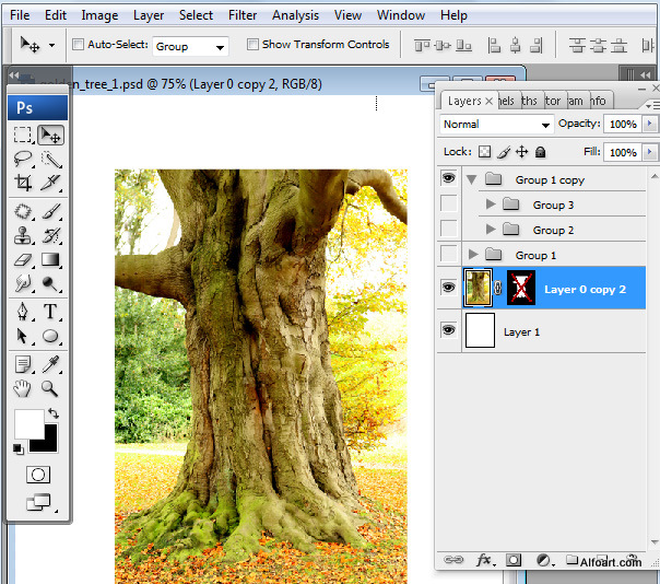 Golden apple tree. Magic scene. Adobe Photoshop Tutorial.